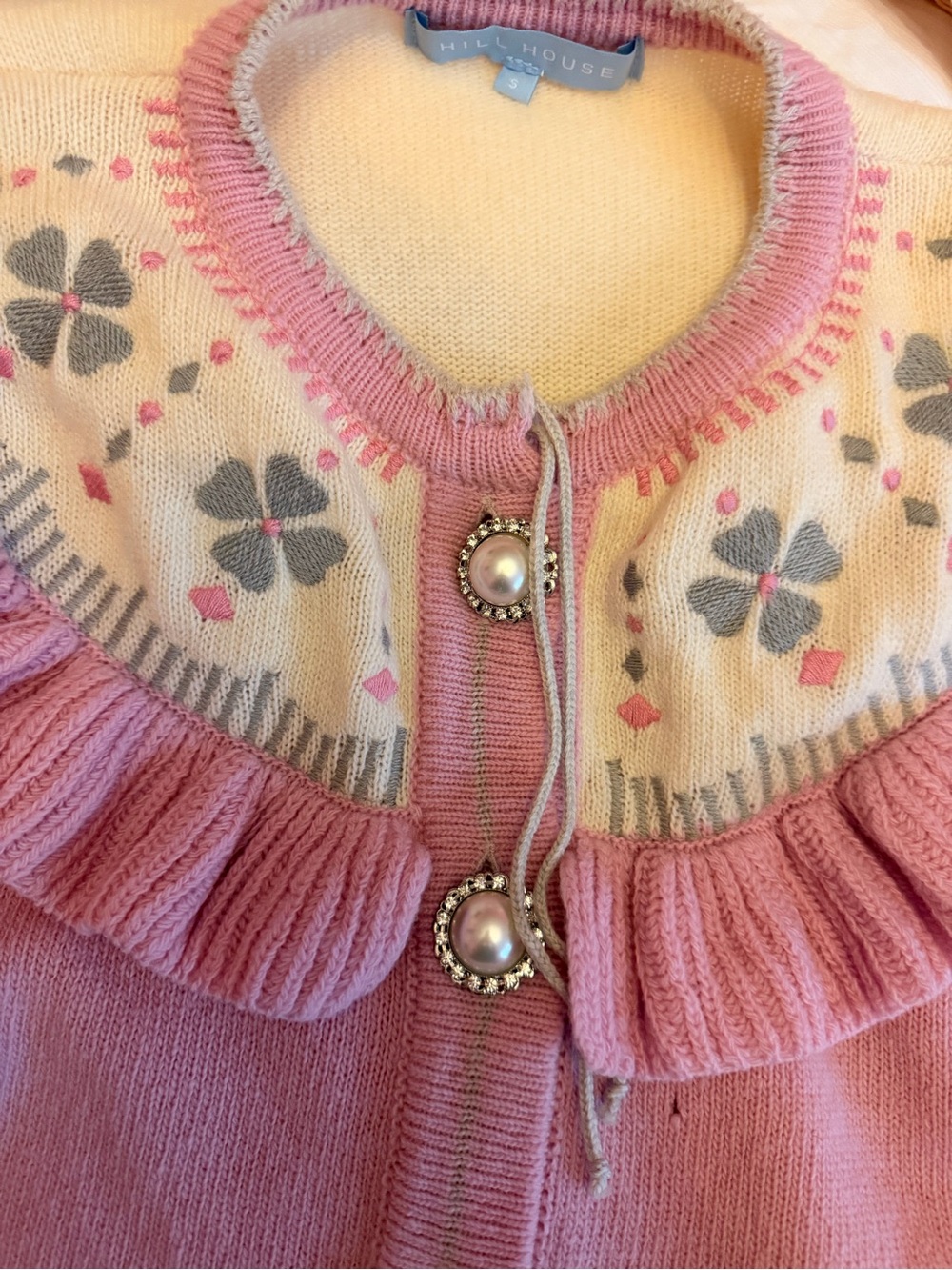 Hill House 100% Virgin Wool Cottagecore Desk Cardigan in Pink - Picture 7 of 9
